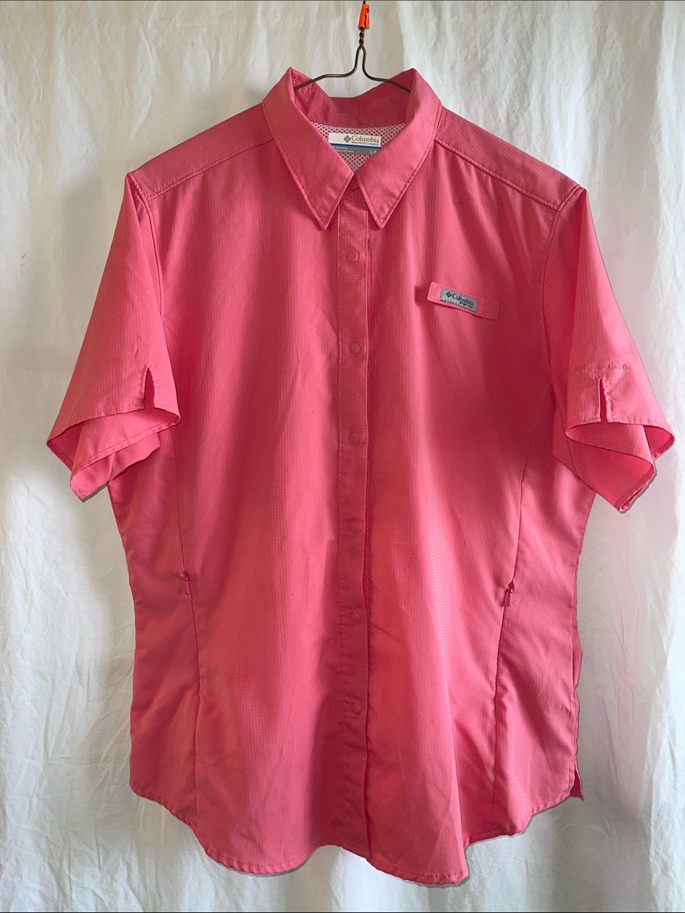Columbia Pink Short-Sleeve Snap Front Shirt Size Large